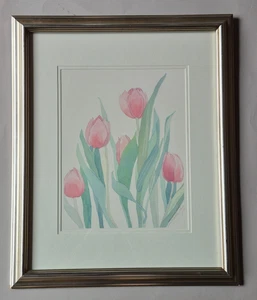 NANCY CHROMY JOHNSON Bleistift signiert Botanische Lithographie "PINK TULIPS", gerahmt - Bild 1 von 8