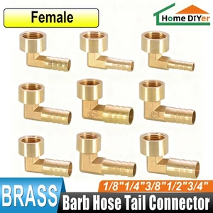 1/4"~1/2" Brass Pipe Fitting Bsp Female Elbow Hose Tail Connector Fuel Water Gas - Picture 1 of 17