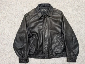 vintage EDDIE BAUER leather jacket XL black PATINA broke-in BOMBER motorcycle - Picture 1 of 11