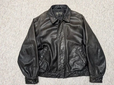 vintage EDDIE BAUER leather jacket XL black PATINA broke-in BOMBER motorcycle - Image 1 of 4