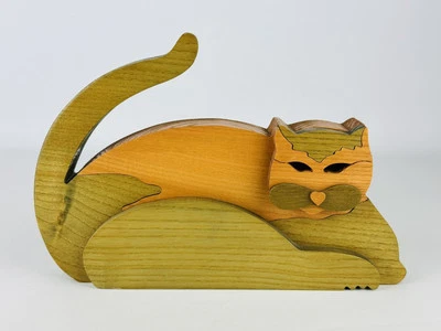 Vintage Statua In Legno Figura Gatto Design Italiano Legnomagia 1980 - Immagine 1 di 4