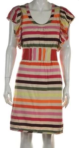 Thread Social Womens Dress Size 2 Beige Striped T Shirt Knee Length Cap Sleeve - Picture 1 of 4