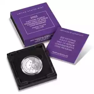 2022 W National Purple Heart Hall of Honor PROOF Silver Dollar w/Box & COA NR - Picture 1 of 5
