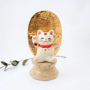 Japanese Handmade Lucky Cat Maneki Neko Koban Gold Coin Pottery SETO ware Gift - Picture 1 of 12