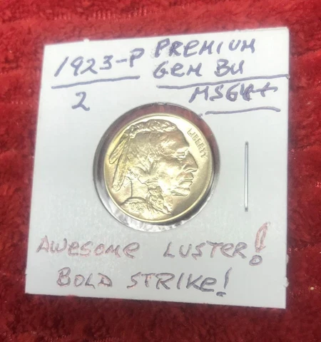 1923-P Buffalo Nickel,Beautiful LUSTROUS (PREMIUM GEM BRILLIANT UNCIRCULATED+,#2 Cover