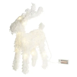 LED Leucht Rentier 37cm Kunststoff Rattan Drahtgestell Weihnachtsdeko Schnee - Bild 1 von 3