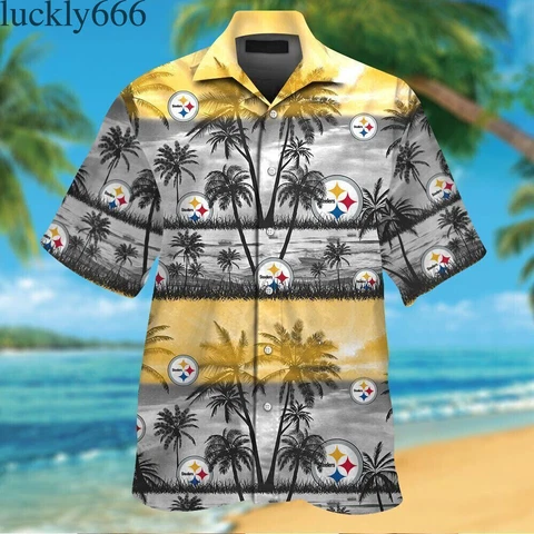 Pittsburgh Steelers Button-Down Shirts Hawaiian Beach Shirts Casual Short Sleeve Cover