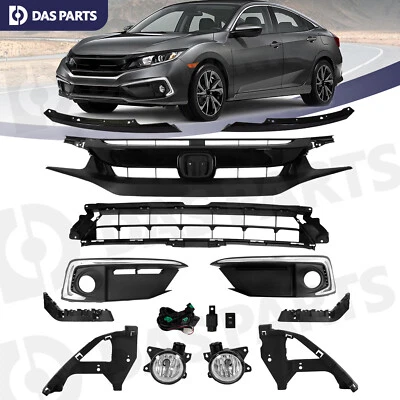 For 2019-2021 Honda Civic Sedan Front Upper Lower Grille Mesh Foglight Cover Kit Foto 1 de 4