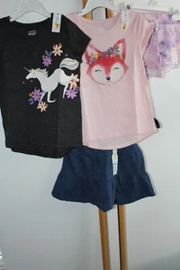 4 PC SET Girls Size 7 Jumping Beans Tops Skirt/Short Lot NEW NWT Fox Unicorn - Picture 1 of 5