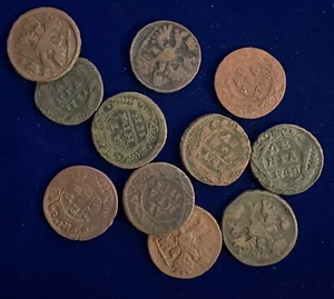 RUSSIA ANNA 1731, 1735, 1736, 1737, 1738, 1740, 1748 COPPER DENGA COINS (11) - Picture 1 of 4