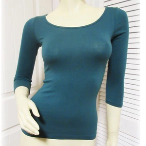 NWT New Vintage Y2K 90s Frenchi Bodycon Top 3/4 Sleeve Made USA Teal Blue Preppy - Picture 1 of 10