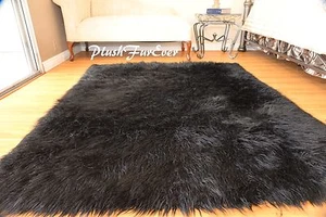 Plush Fur Rug Handmade USA Premium Quality Black White Brown Shaggy Sheepskin - Picture 1 of 3