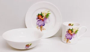 Floral Fairy Purple Breakfast Set 3 Fine China Plate Mug Bowl Fairy & Flower - Picture 1 of 7