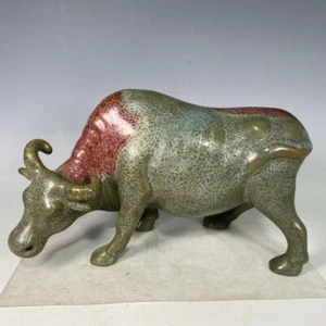 10.6" china antique song dynasty jun kiln porcelain ceramic glaze cattle statue - Picture 1 of 9