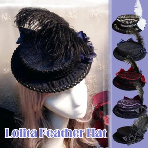 Victorian Feather Flower Pearl Lolita Party Gothic Hat Palace Headwear Magician - Picture 1 of 20