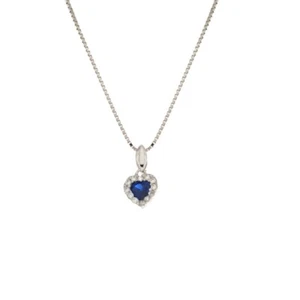 Necklace White Gold 18 Carats 750/1000 with Heart Pendant and Zirconia Blue - Picture 1 of 2