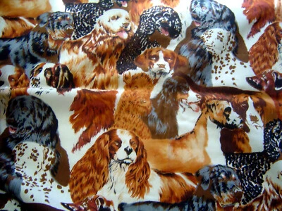 Tela de coser de algodón ligero para perros blanco, marrón y gris perro Spaniels Beagle Foto 1 de 3