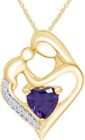 Simulated Birthstone & Diamond Sterling Silver Mother & Child Heart Pendant 18"