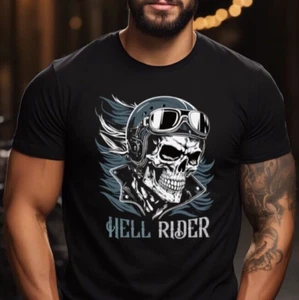 Hell Rider Skull - Motorcycle Biker T Shirt - Picture 1 of 3