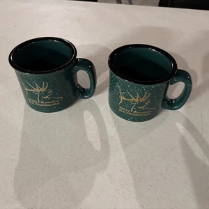Rocky Mountain Elk Foundation RMEF grün Keramik gesprenkelt Kaffeetassen Jagd - Bild 1 von 6