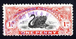 WESTERN AUSTRALIA LONG SWAN 1d RED REVENUE STAMP DZELME R72A - CV $5 - Picture 1 of 2