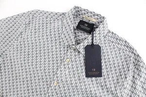 SCOTCH & SODA Mens L Shirt Light Grey Cotton Mini Palm Tree Print Melange * - Picture 1 of 7