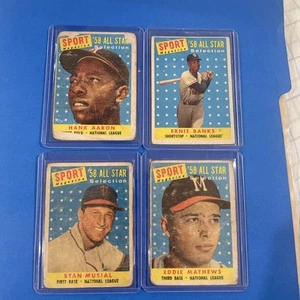 1958 Topps Vintage Baseball HOF 4 Card Lot Hank Aaron, Ernie Banks, Stan Musial - Picture 1 of 19