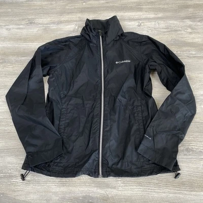 Chaqueta cortavientos Columbia Omni Shield para mujer M negra de nailon cremallera completa capucha ventilada Foto 1 de 4
