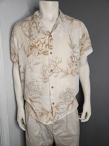Distortion Mens Modern Hawaiian Floral Short Sleeve Button Down Shirt Sz L - Picture 1 of 6