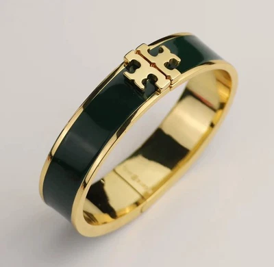 Tory Burch Gold Green TB Logo Bangle💚💛1.5cm - Image 1 of 4