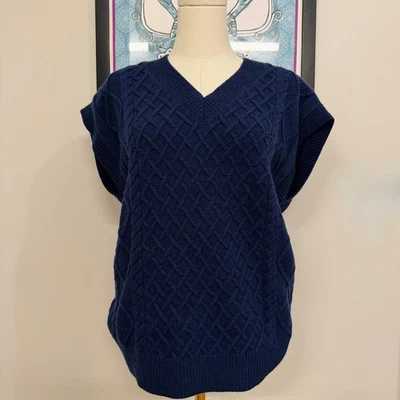Chaleco Suéter Madewell Tejido con Cable Mezcla de Lana Cuello en V Sin Mangas XS Azul Marino Usado en Excelente Condición Foto 1 de 4
