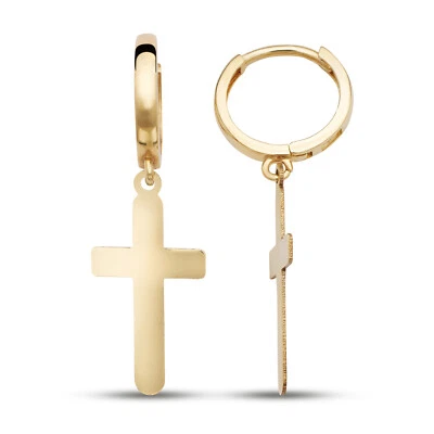 14k Yellow / White Gold Dangle Hamsa Huggie Earrings - Image 1 of 4