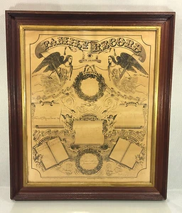 Family Record Fraktur for Bates Family Going Back to 1820s Doc Printed in 1866 - Picture 1 of 12