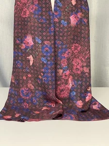 100% Mulberry Silk Scarf Crepe Burgundy Crimson Azure Blue Flowers - 65x190cm - Picture 1 of 5