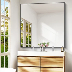 Bathroom Mirror,48X48 Inch Large Wall Mirror for Bathroom Wall Mounted,Black Rec - Picture 1 of 7