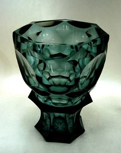 Midcentury Modern Bohm Blue-Green / Teal Crystal Glass Vase Signed BÖHM Kristal - Picture 1 of 9