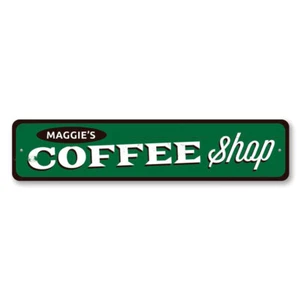 Coffee Shop Name Sign, Personalized Barista Sign, Coffee Lover Metal Wall Decor - Picture 1 of 4