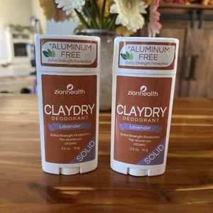 2 Zion Health Clay Dry Solid Lavender Blend Deodorant ~ 2.5 oz/ 70 g ~ NEW - Picture 1 of 1