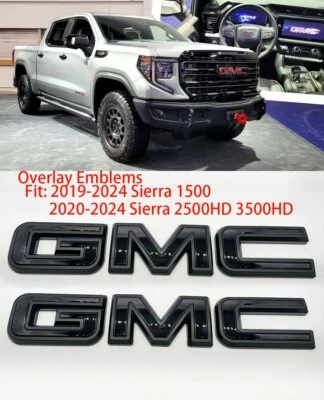 FRONT Rear Black OVERLAY FOR GMC SIERRA 1500 2500HD 3500HD 2019-2023 - Image 1 of 4