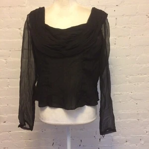 Pierre Balmain Vintage 50s ruched sheer silk wide neck blouse black medium - Picture 1 of 12