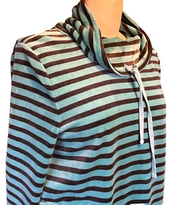 Talbots NEW Velour Activewear Shirt Cowl Neck Gray Aqua Stripe Medium Pockets - Picture 1 of 11