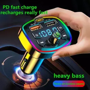 Adattatore trasmettitore FM wireless per auto Bluetooth-5.0 2 USB PD vivavoce - Foto 1 di 17