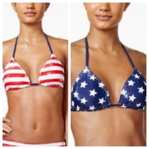 California Waves USA Reversible Printed Bikini Top Blue White Red S M Medium NWT - Picture 1 of 7