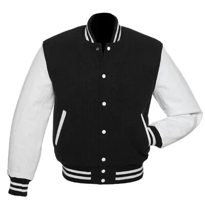 Men's Varsity Jacket - Classic Letterman Style, Wool & Leather, Size XS, S, M, L - Image 1 of 4