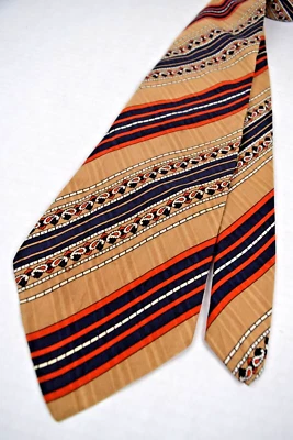 Corbata de Colección Años 60 Pierre Cardin Naranja Rayas Paisley sobre Seda Tostada Ancha 55" x 4.5" Foto 1 de 4