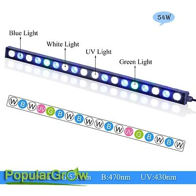 Striscia LED per acquario 54W barra luminosa barriera corallina pesci serbatoio supplemento illuminazione crescita - Immagine 1 di 4