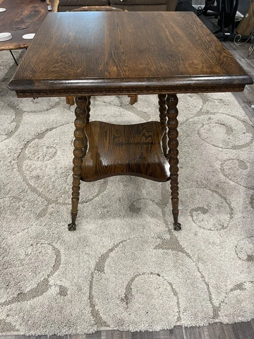 Antique tiger oak parlor side table W/brass and crystal ball feet Nice Condition Cover