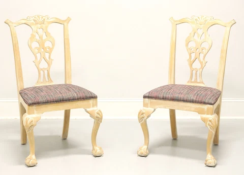 CENTURY Scrubbed White Chippendale Ball in Claw Dining Side Chairs - Pair C Cover