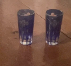 Set 2 bicchieri da tiro vintage. Cobolt blu taglio a trasparente. - Foto 1 di 5