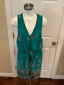 Elevenses Green Floral Butterfly Papillion Shorts Romper W/ Open Back, Size M - Picture 1 of 7